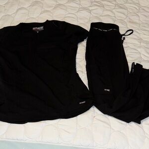 Grey's Anatomy by Barco Black Scrub Set Top Bottoms Pants XS Petite XSP Womens